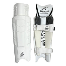 Load image into Gallery viewer, Black Ash Signature Batting Pads in Black, offering premium quality, lightweight and ultra-comfortable design with 3 Velcro straps, suitable for players seeking protection without sacrificing mobility, available in multiple colors.