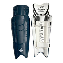 Load image into Gallery viewer, Black Ash Signature Batting Pads in Black, offering premium quality, lightweight and ultra-comfortable design with 3 Velcro straps, suitable for players seeking protection without sacrificing mobility, available in multiple colors.