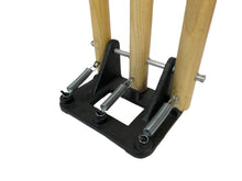 Load image into Gallery viewer, Set of Black Ash spring return stumps, featuring three stumps mounted on a spring-loaded base for convenience and portability, comes with bails in matching colors, made of Ash wood, available in black, blue, and natural wood colors.