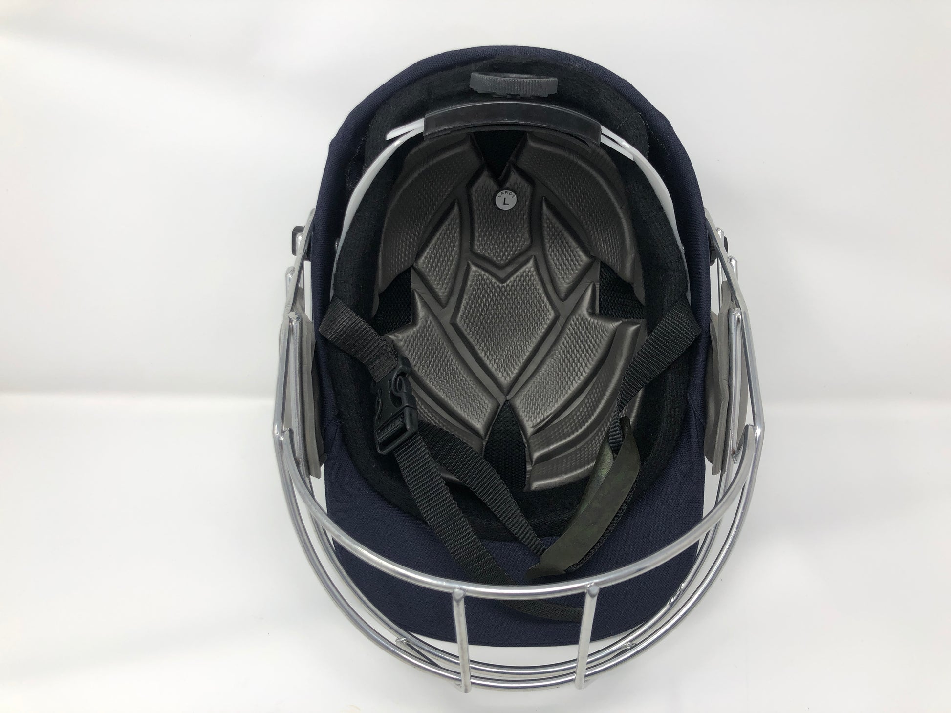 Black Ash custom adjustable helmet with a high impact polypropylene shell and chrome finish steel grill, offering 8 micro adjustments for optimal protection and visibility, impact-resistant padding, adjustable to fit 52-58 cm, with nape dial adjuster and soft ear protection.
