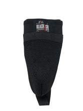 Load image into Gallery viewer, Black Ash abdominal guard with strap, made of solid polyethylene, featuring rubber edges for comfort, ventilated design for air circulation, ensuring protection during play
