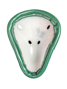Wider Black Ash abdominal guard made of solid polyethylene, cushioned edges for added comfort, ventilated for optimal air circulation, designed for enhanced protection and comfort.