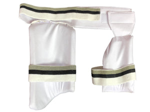 Black Ash combo thigh guard, ultra lightweight with phenomenal protection, designed for professional-level comfort and ease of movement. Features fully adjustable components for a custom fit, Velcro strap with towel lining for comfort, available in multiple sizes from XS to L.