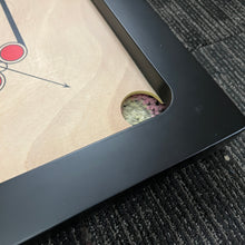 Load image into Gallery viewer, PRECISE Excel A-One carrom board with a 6mm thick special selected A-One waterproof ply, measuring 32x32 inches overall with a 29x29 inch playing area, 1.5-inch borders, and strong hand-knitted wool nets. Includes a striker and a set of coins, featuring plastic feet for elevation.