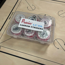 Load image into Gallery viewer, 2.5 inch Precise carrom striker, weighing approximately 25 grams, designed for professional play, packed in a plastic box with a unique design, exclusively from Black Ash Sports.