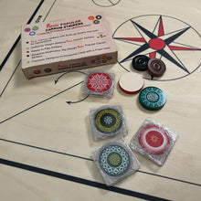 Load image into Gallery viewer, Home-use Precise Popular carrom striker, made of highly polished ceramic, weighs approximately 15 grams, each with a unique design, sold exclusively by Black Ash Sports.