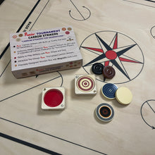 Load image into Gallery viewer, Professional tournament carrom striker by Precise, packed in a unique magnetic lock wooden box, each with an elegant design, available through Black Ash Sports.