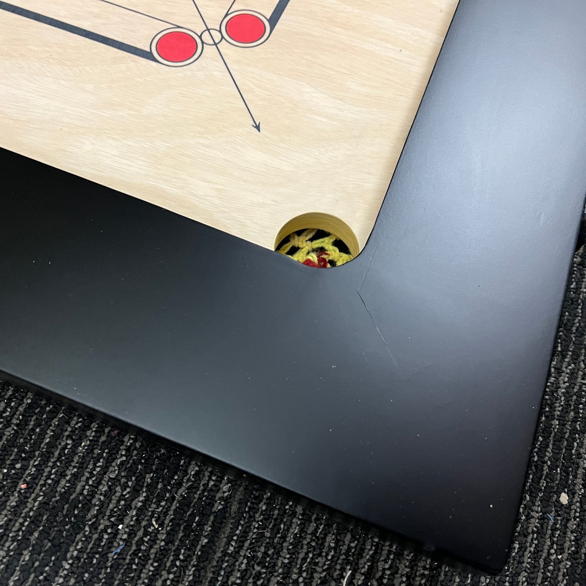 PRECISE Bulldog A-One carrom board, 24mm thick special selected A-One waterproof ply, 37x37 inches overall with a 29x29 inch playing area and 4-inch borders. Comes with a striker and set of coins, approved for use in state ranking tournaments