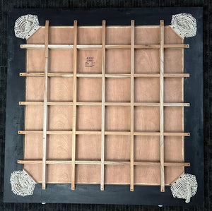 Black Ash 'Jumbo' high-end special edition carrom board by SISCAA, made of English Birchwood, 51x51 inches with a 41x41 inch playing area, 12mm sheet thickness, and 5-inch borders. Includes premium finish, fast rebound borders, heavy-duty back support, high-end coins, and 2 strikers.
