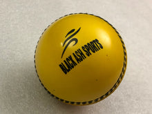Load image into Gallery viewer, Pack of 6 yellow Black Ash PVC soft cricket training balls, each weighing 90 grams, crafted from top-quality PVC with a soft center for enhanced playability. Ideal for coaching and training, these balls are suitable for both indoor and outdoor cricket activities.