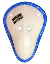 Load image into Gallery viewer, Wider Black Ash abdominal guard made of solid polyethylene, cushioned edges for added comfort, ventilated for optimal air circulation, designed for enhanced protection and comfort.