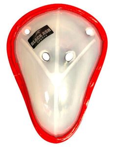 Wider Black Ash abdominal guard made of solid polyethylene, cushioned edges for added comfort, ventilated for optimal air circulation, designed for enhanced protection and comfort.