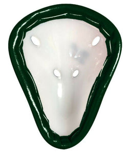 Wider Black Ash abdominal guard made of solid polyethylene, cushioned edges for added comfort, ventilated for optimal air circulation, designed for enhanced protection and comfort.